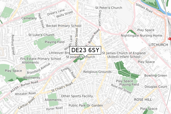 DE23 6SY map - small scale - OS Open Zoomstack (Ordnance Survey)