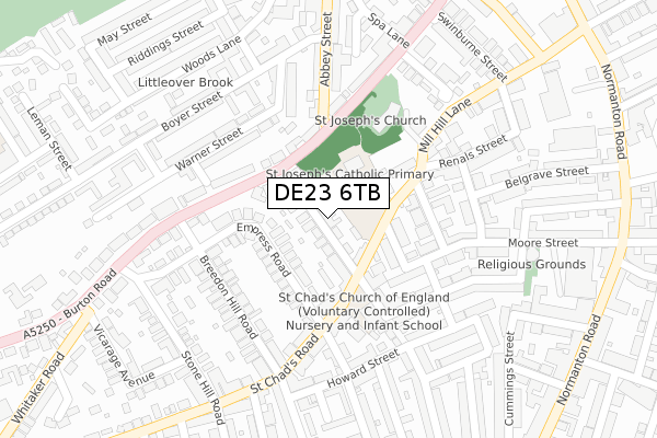DE23 6TB map - large scale - OS Open Zoomstack (Ordnance Survey)