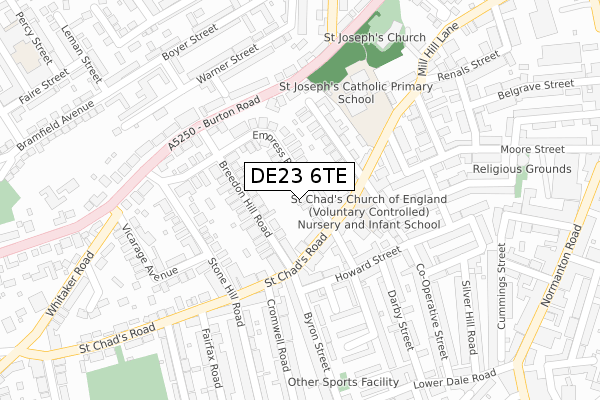 DE23 6TE map - large scale - OS Open Zoomstack (Ordnance Survey)