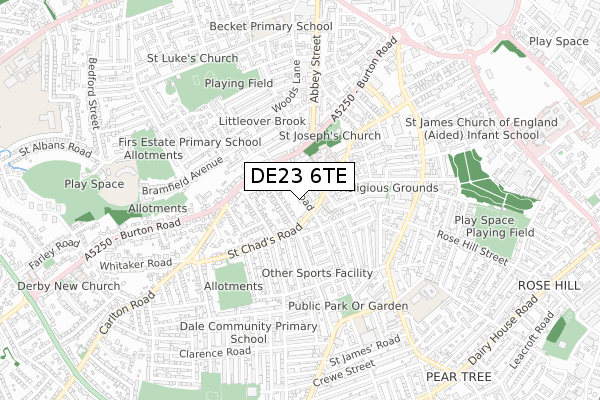 DE23 6TE map - small scale - OS Open Zoomstack (Ordnance Survey)