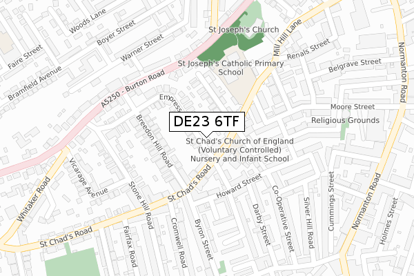 DE23 6TF map - large scale - OS Open Zoomstack (Ordnance Survey)