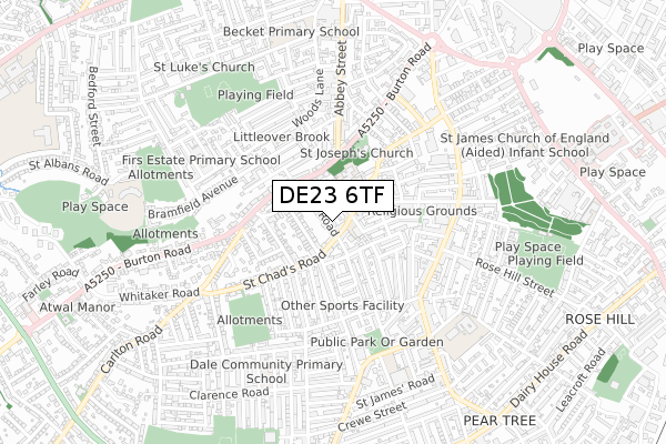 DE23 6TF map - small scale - OS Open Zoomstack (Ordnance Survey)