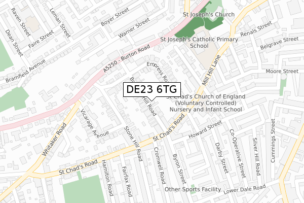 DE23 6TG map - large scale - OS Open Zoomstack (Ordnance Survey)