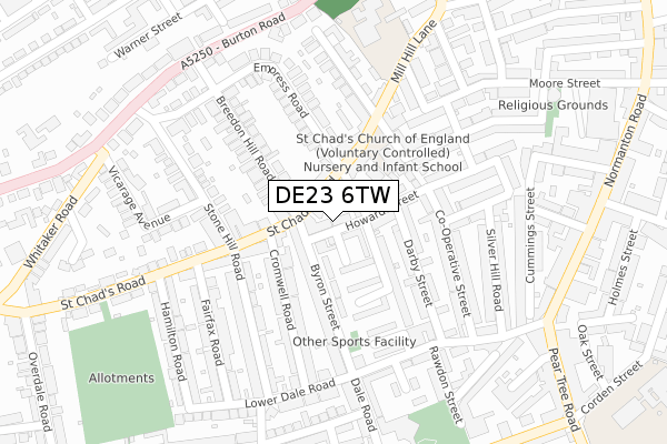 DE23 6TW map - large scale - OS Open Zoomstack (Ordnance Survey)