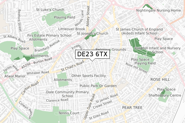 DE23 6TX map - small scale - OS Open Zoomstack (Ordnance Survey)