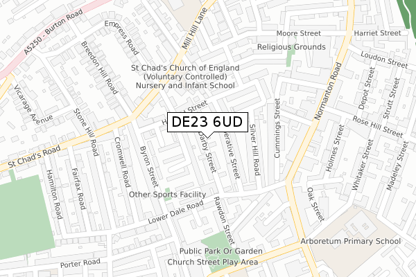 DE23 6UD map - large scale - OS Open Zoomstack (Ordnance Survey)