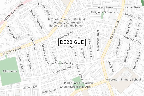 DE23 6UE map - large scale - OS Open Zoomstack (Ordnance Survey)