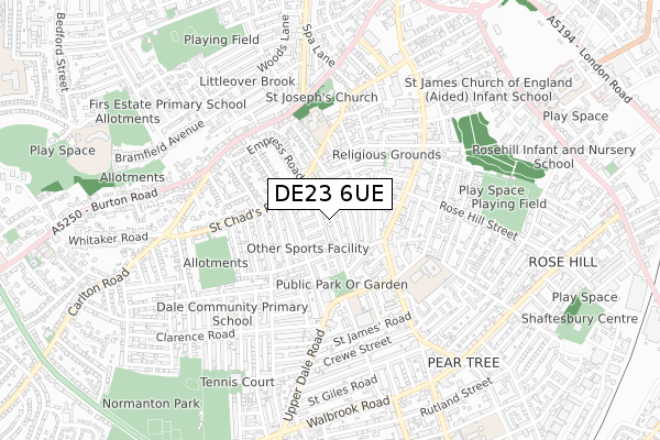 DE23 6UE map - small scale - OS Open Zoomstack (Ordnance Survey)