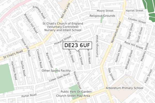 DE23 6UF map - large scale - OS Open Zoomstack (Ordnance Survey)