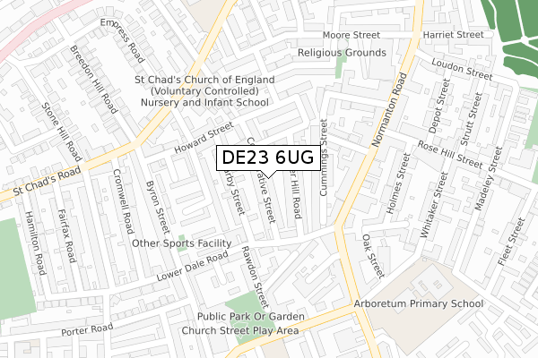 DE23 6UG map - large scale - OS Open Zoomstack (Ordnance Survey)