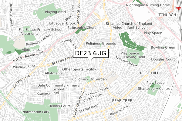 DE23 6UG map - small scale - OS Open Zoomstack (Ordnance Survey)