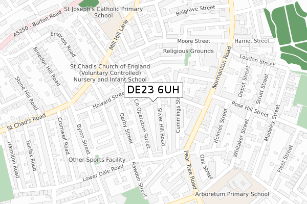 DE23 6UH map - large scale - OS Open Zoomstack (Ordnance Survey)