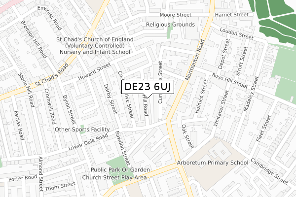 DE23 6UJ map - large scale - OS Open Zoomstack (Ordnance Survey)