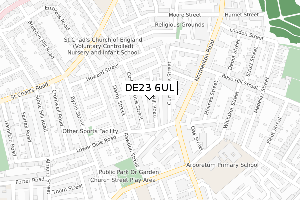 DE23 6UL map - large scale - OS Open Zoomstack (Ordnance Survey)