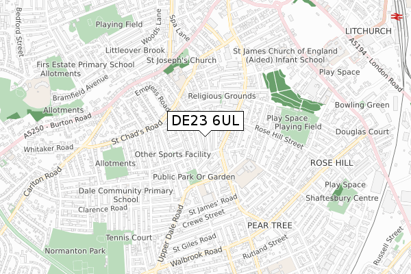 DE23 6UL map - small scale - OS Open Zoomstack (Ordnance Survey)