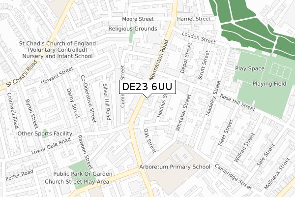 DE23 6UU map - large scale - OS Open Zoomstack (Ordnance Survey)