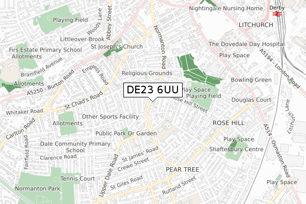 DE23 6UU map - small scale - OS Open Zoomstack (Ordnance Survey)