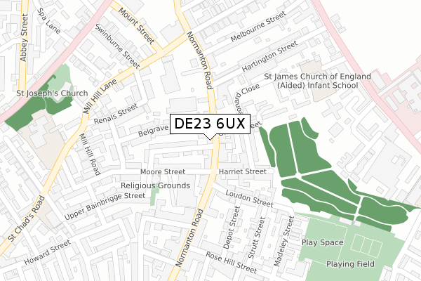 DE23 6UX map - large scale - OS Open Zoomstack (Ordnance Survey)