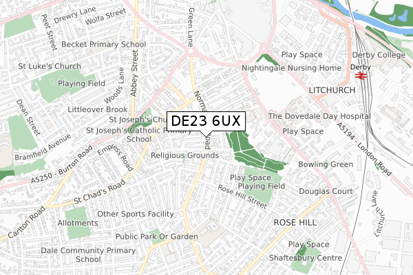 DE23 6UX map - small scale - OS Open Zoomstack (Ordnance Survey)