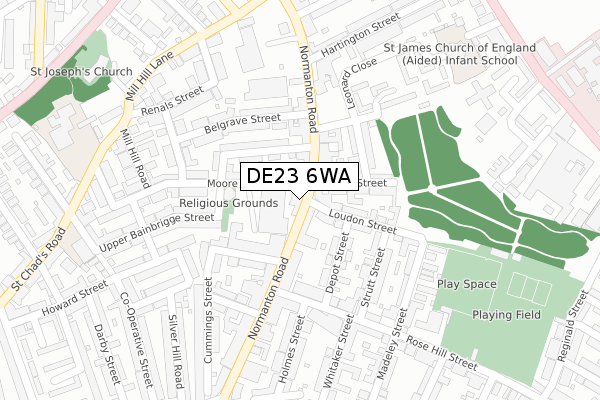 DE23 6WA map - large scale - OS Open Zoomstack (Ordnance Survey)