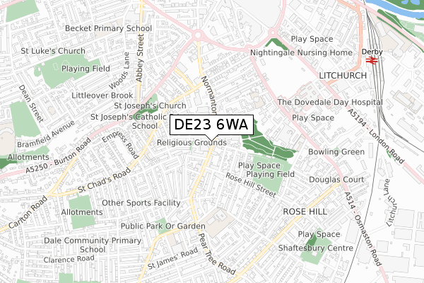 DE23 6WA map - small scale - OS Open Zoomstack (Ordnance Survey)