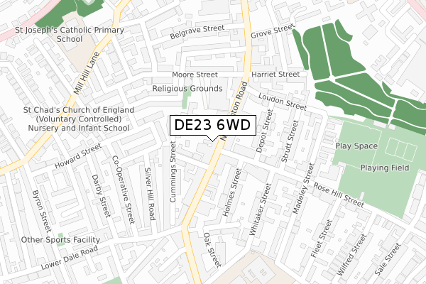 DE23 6WD map - large scale - OS Open Zoomstack (Ordnance Survey)