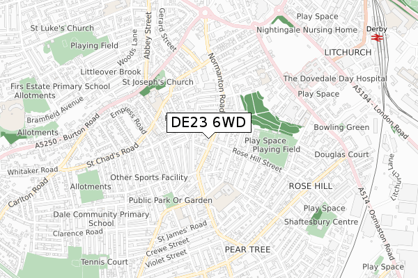 DE23 6WD map - small scale - OS Open Zoomstack (Ordnance Survey)