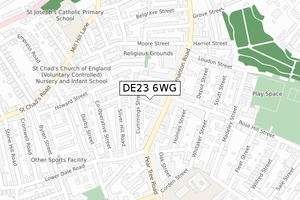 DE23 6WG map - large scale - OS Open Zoomstack (Ordnance Survey)