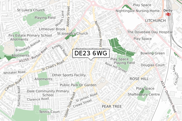 DE23 6WG map - small scale - OS Open Zoomstack (Ordnance Survey)