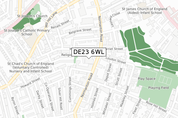 DE23 6WL map - large scale - OS Open Zoomstack (Ordnance Survey)