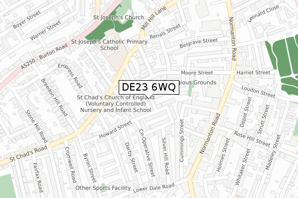 DE23 6WQ map - large scale - OS Open Zoomstack (Ordnance Survey)