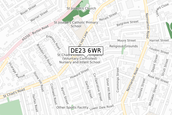 DE23 6WR map - large scale - OS Open Zoomstack (Ordnance Survey)