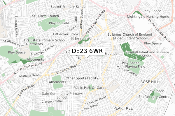 DE23 6WR map - small scale - OS Open Zoomstack (Ordnance Survey)