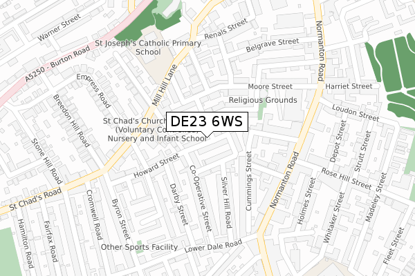 DE23 6WS map - large scale - OS Open Zoomstack (Ordnance Survey)