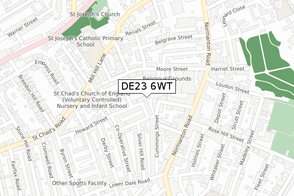 DE23 6WT map - large scale - OS Open Zoomstack (Ordnance Survey)