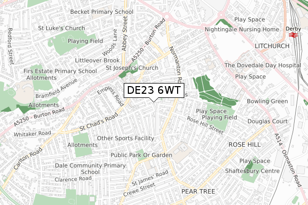 DE23 6WT map - small scale - OS Open Zoomstack (Ordnance Survey)