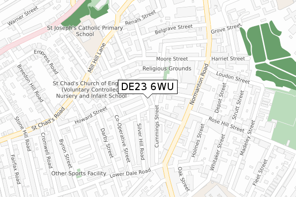 DE23 6WU map - large scale - OS Open Zoomstack (Ordnance Survey)