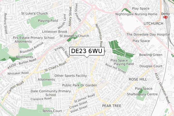 DE23 6WU map - small scale - OS Open Zoomstack (Ordnance Survey)