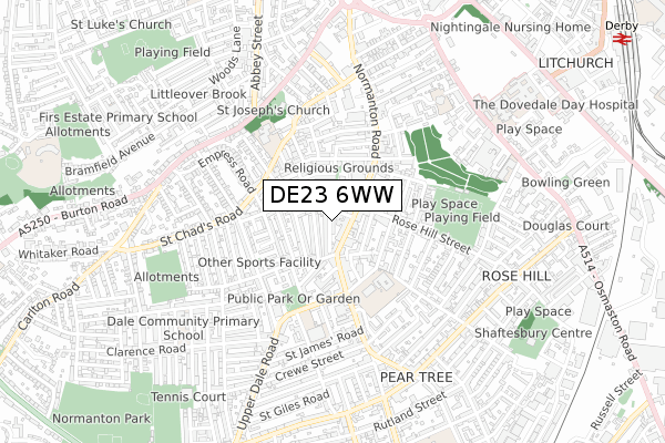 DE23 6WW map - small scale - OS Open Zoomstack (Ordnance Survey)