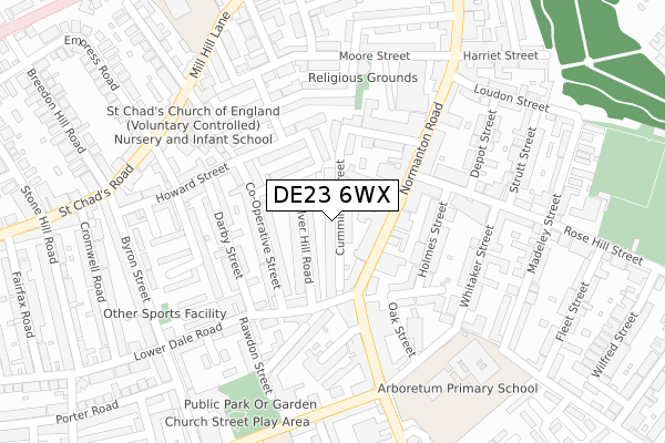 DE23 6WX map - large scale - OS Open Zoomstack (Ordnance Survey)