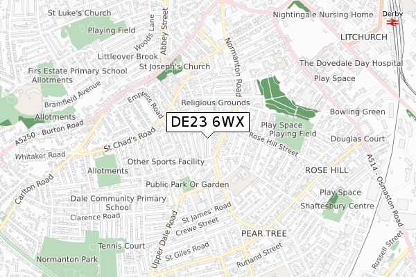 DE23 6WX map - small scale - OS Open Zoomstack (Ordnance Survey)