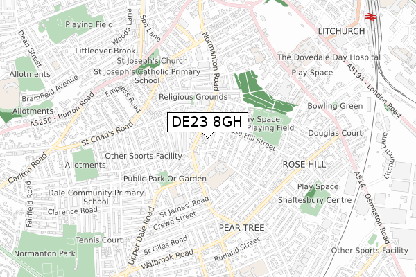 DE23 8GH map - small scale - OS Open Zoomstack (Ordnance Survey)