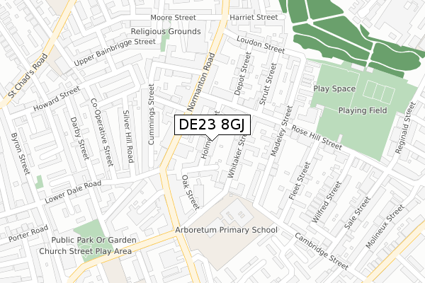 DE23 8GJ map - large scale - OS Open Zoomstack (Ordnance Survey)