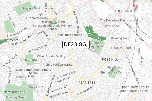 DE23 8GJ map - small scale - OS Open Zoomstack (Ordnance Survey)