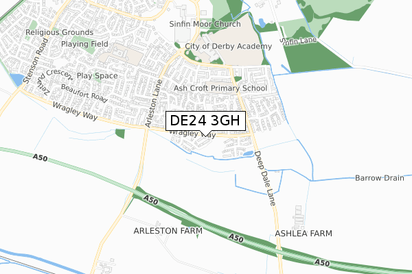 DE24 3GH map - small scale - OS Open Zoomstack (Ordnance Survey)