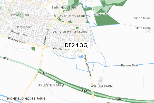 DE24 3GJ map - small scale - OS Open Zoomstack (Ordnance Survey)