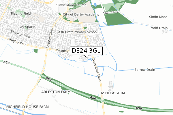 DE24 3GL map - small scale - OS Open Zoomstack (Ordnance Survey)