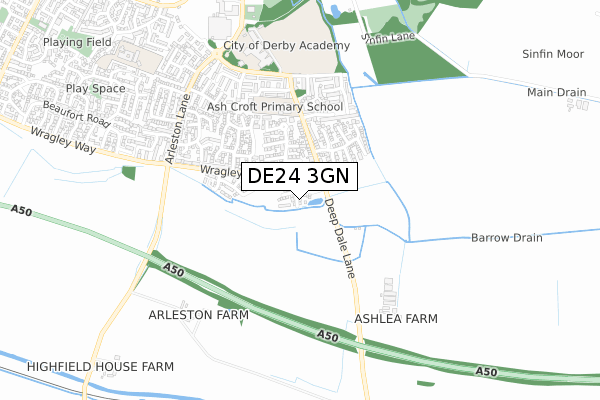 DE24 3GN map - small scale - OS Open Zoomstack (Ordnance Survey)
