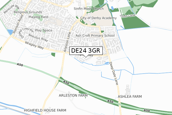 DE24 3GR map - small scale - OS Open Zoomstack (Ordnance Survey)