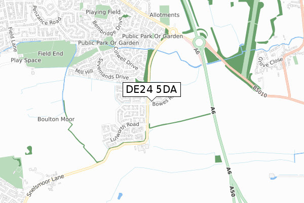 DE24 5DA map - small scale - OS Open Zoomstack (Ordnance Survey)